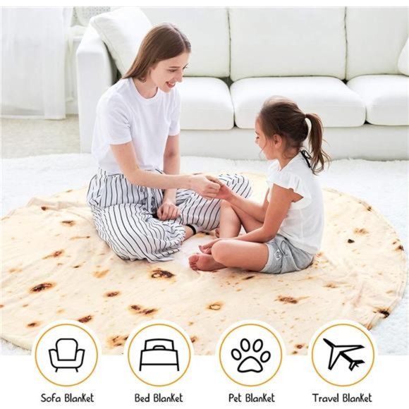 Burritos Tortilla Throw Blanket, Double Sided Giant Flour Novelty Throw - Picture 4 of 6